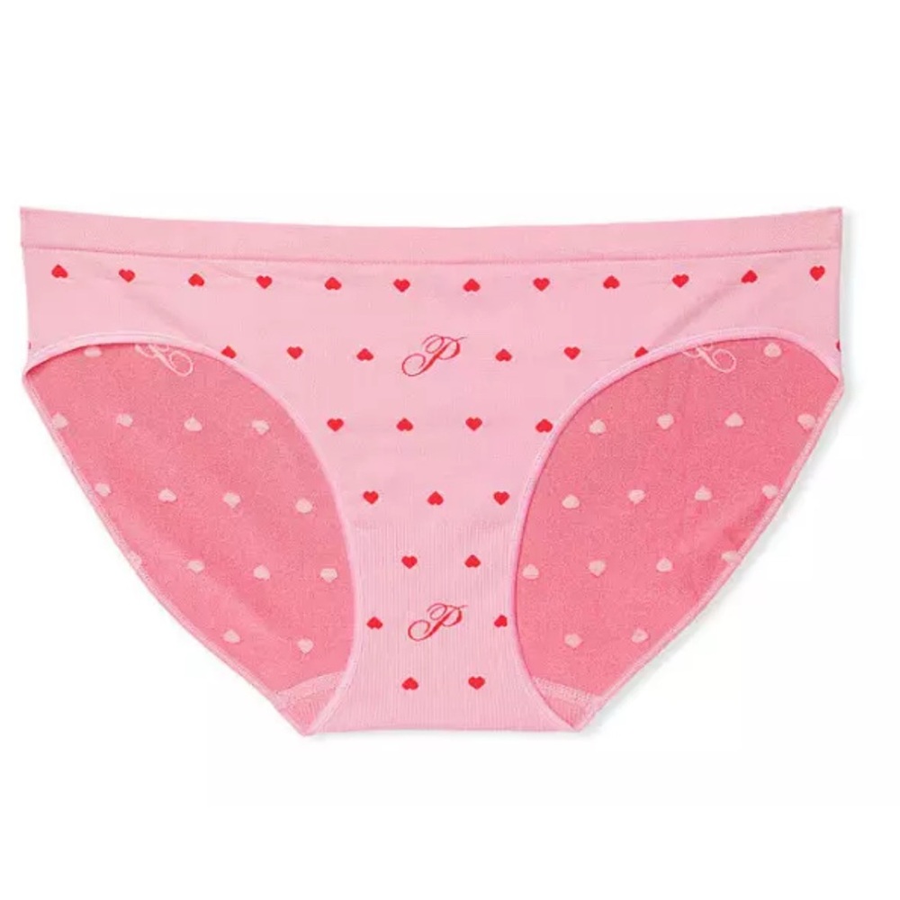 Victoria's Secret PINK Bikini Seamless Pantie Stretch Valentine Pink Red Hearts